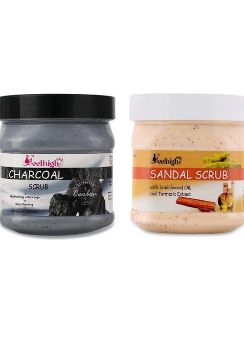 Feelhigh Set Of 2 Charcoal Sandalwood Scrub For Face Body Exfoliators 500 Ml Each
