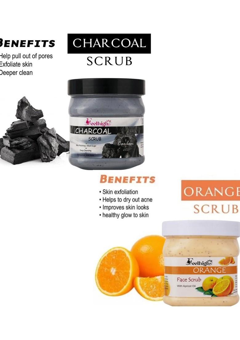 Feelhigh Set Of 2 Charcoal Orange Scrub For Face Body Exfoliators 500 Ml Each