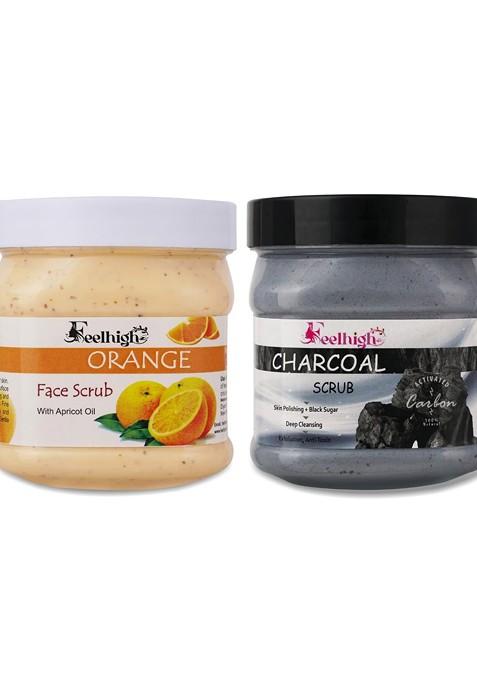 Feelhigh Set Of 2 Charcoal Orange Scrub For Face Body Exfoliators 500 Ml Each