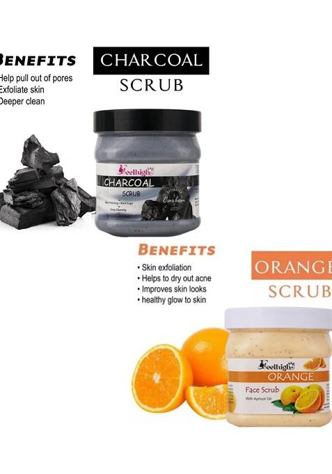 Feelhigh Set Of 2 Charcoal Orange Scrub For Face Body Exfoliators 500 Ml Each