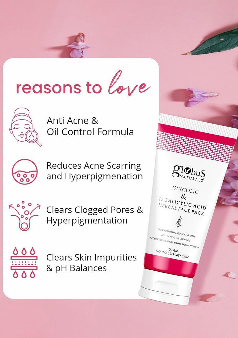 Globus Naturals Set Of 2 Anti Acne Glycolic 1 Salicylic Acid Face Pack 100 Gm Each