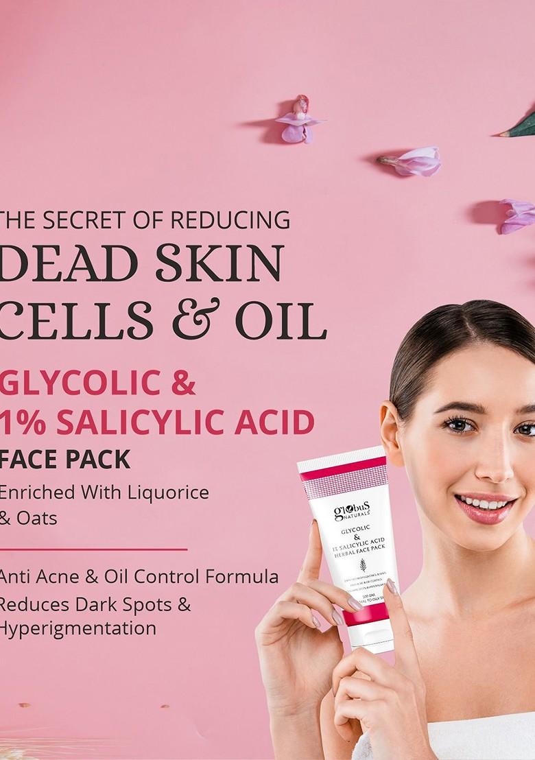 Globus Naturals Set Of 2 Anti Acne Glycolic 1 Salicylic Acid Face Pack 100 Gm Each