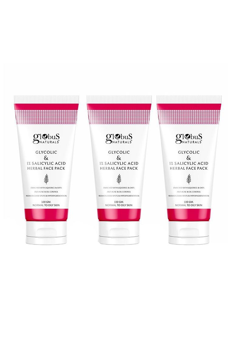 Globus Naturals Set Of 3 Anti Acne Glycolic 1 Salicylic Acid Face Pack 100 G Each