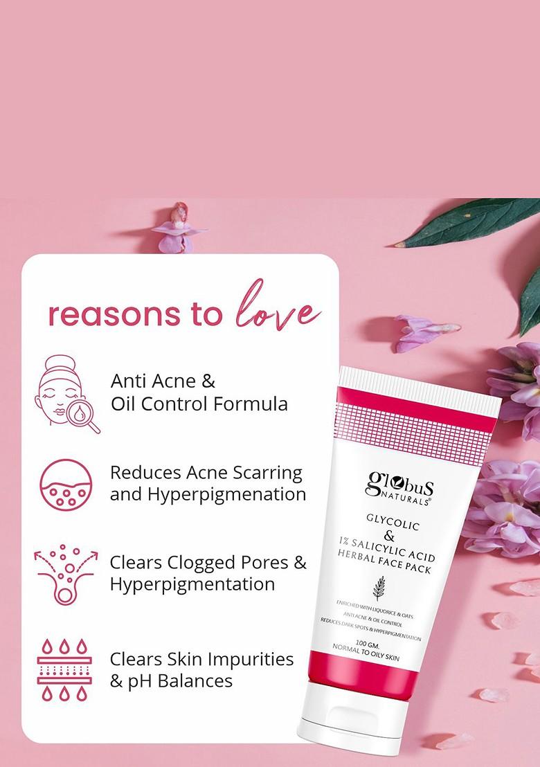 Globus Naturals Set Of 3 Anti Acne Glycolic 1 Salicylic Acid Face Pack 100 G Each