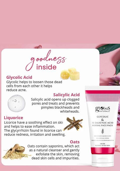 Globus Naturals Set Of 3 Anti Acne Glycolic 1 Salicylic Acid Face Pack 100 G Each