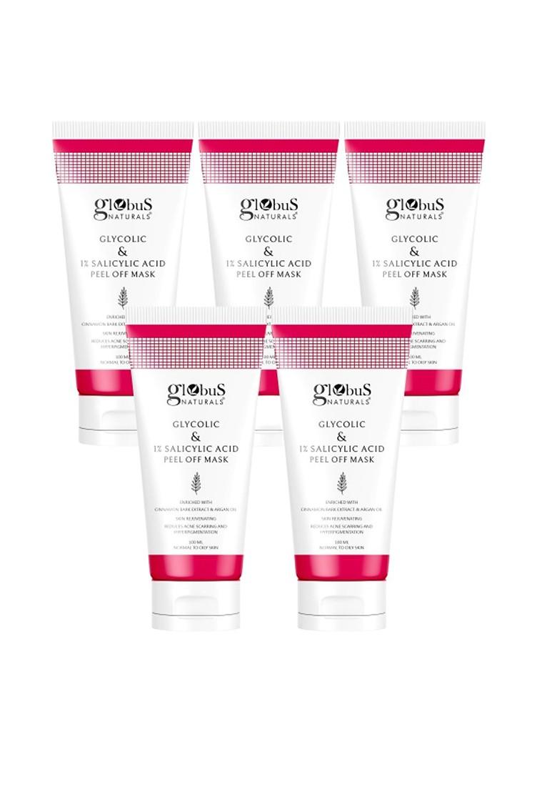 Globus Naturals Set Of 5 Glycolic 1 Salicylic Acid Anti Acne Peel Off Mask 100Ml Each