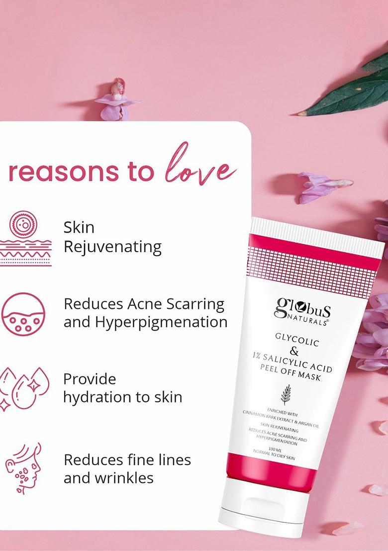 Globus Naturals Set Of 5 Glycolic 1 Salicylic Acid Anti Acne Peel Off Mask 100Ml Each
