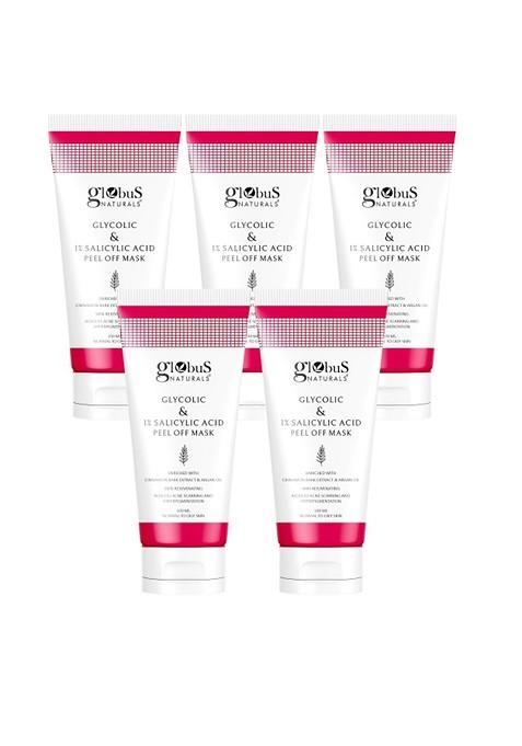 Globus Naturals Set Of 5 Glycolic 1 Salicylic Acid Anti Acne Peel Off Mask 100Ml Each