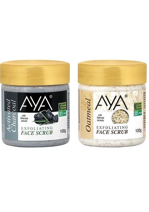 Aya Set Of Activated Charcoal Oatmeal Exfoliating Face Scrubs 100 Ml Each