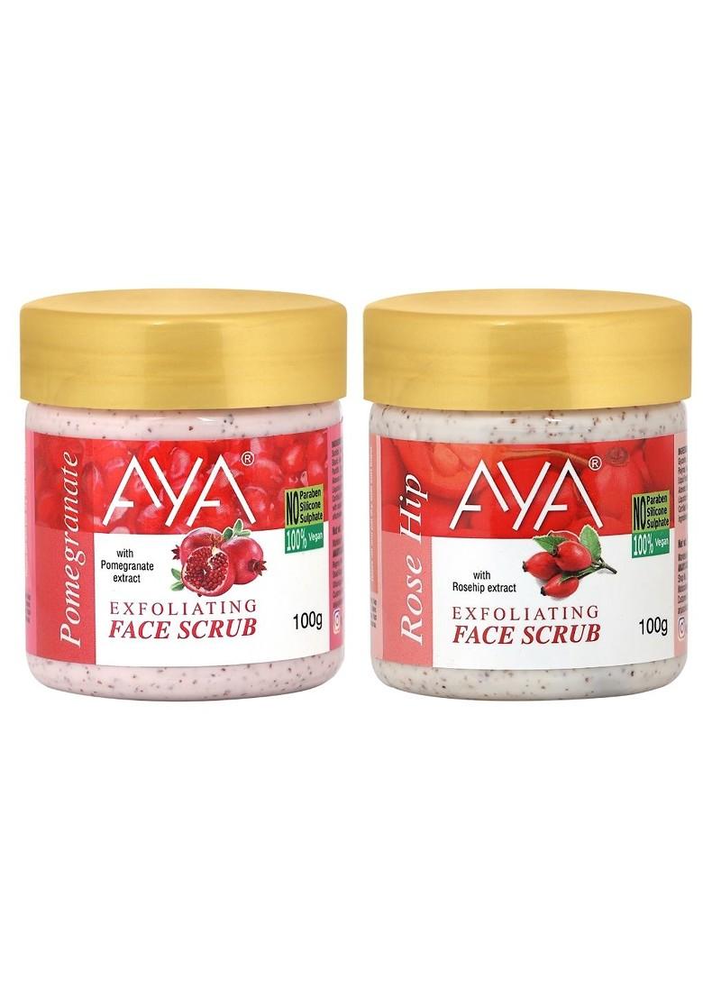 Aya Set Of Pomegranate Rosehip Exfoliating Face Scrubs 100 Ml Each
