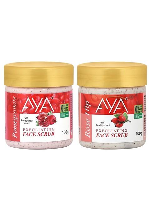 Aya Set Of Pomegranate Rosehip Exfoliating Face Scrubs 100 Ml Each