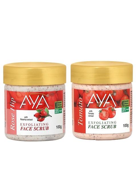 Aya Set Of Rosehip Tomato Exfoliating Face Scrubs 100 Ml Each
