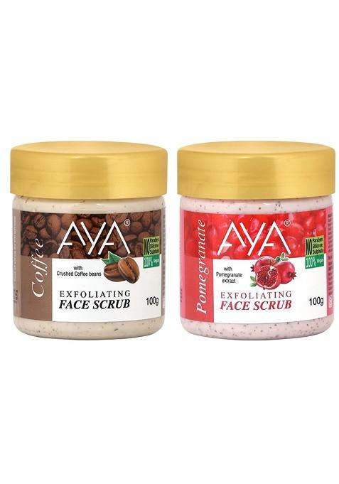 Aya Set Of Coffee Pomegranate Exfoliating Face Scrubs 100 Ml Each
