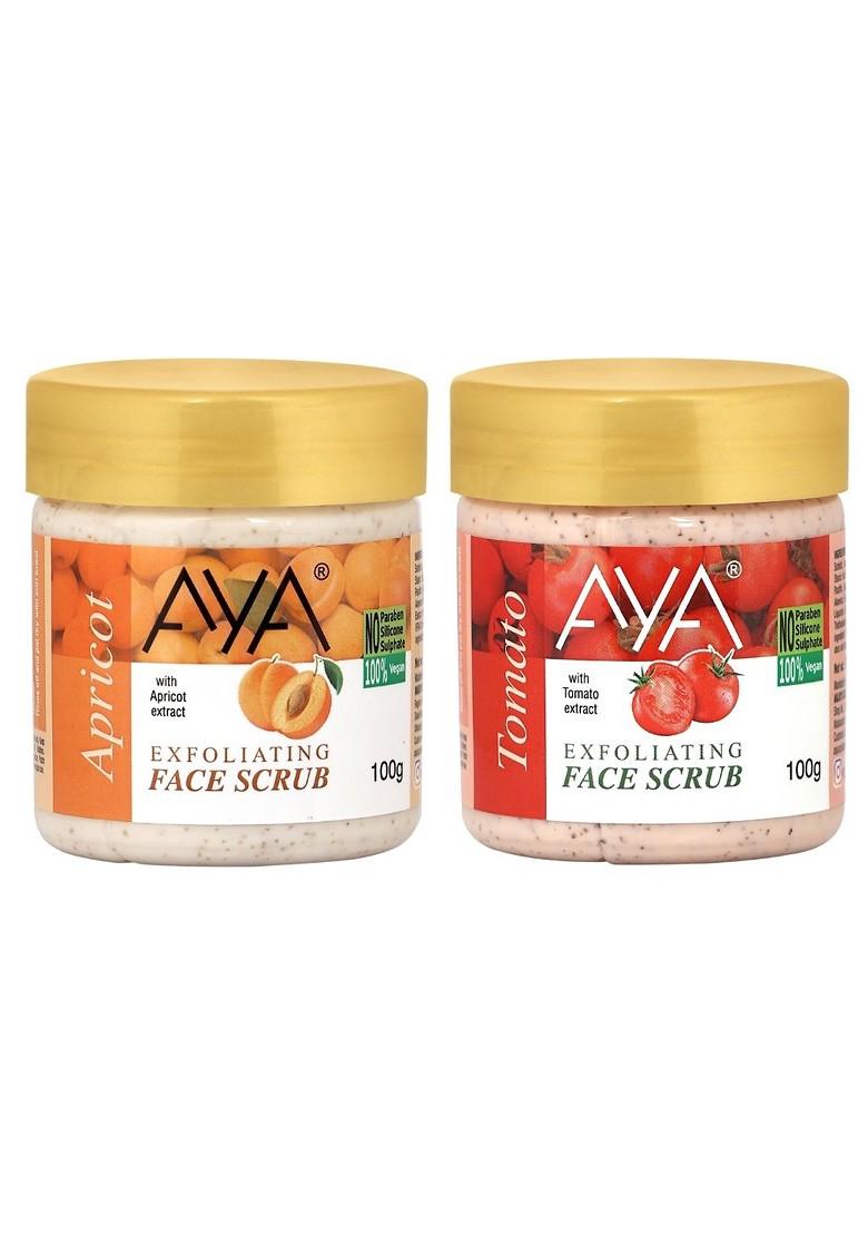Aya Set Of Apricot Tomato Exfoliating Face Scrubs 100 Ml Each