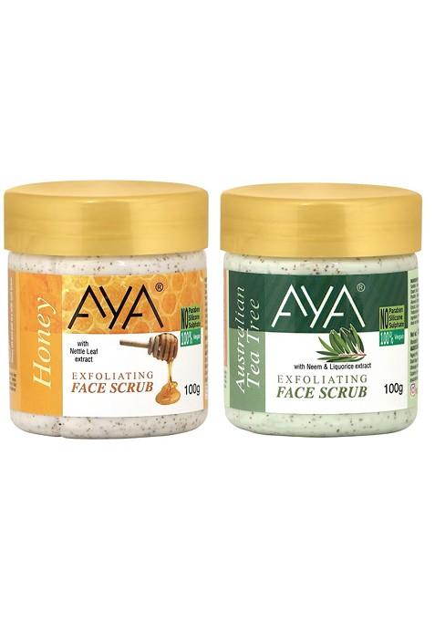Aya Set Of Honey Tea Tree Exfoliating Face Scrubs 100 Ml Each