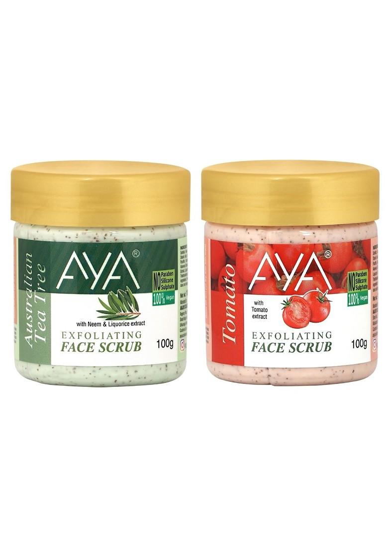 Aya Set Of Tea Tree Tomato Exfoliating Face Scrubs 100 Ml Each