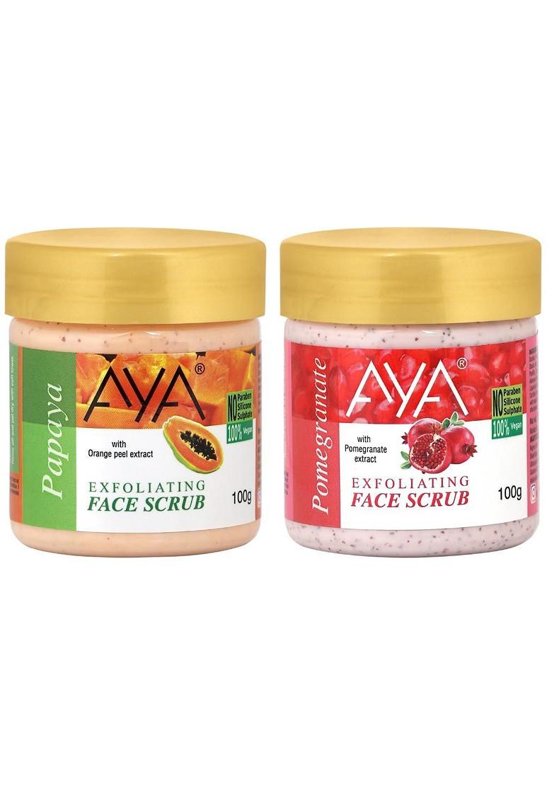 Aya Set Of Pomegranate Papaya Exfoliating Face Scrubs 100 Ml Each