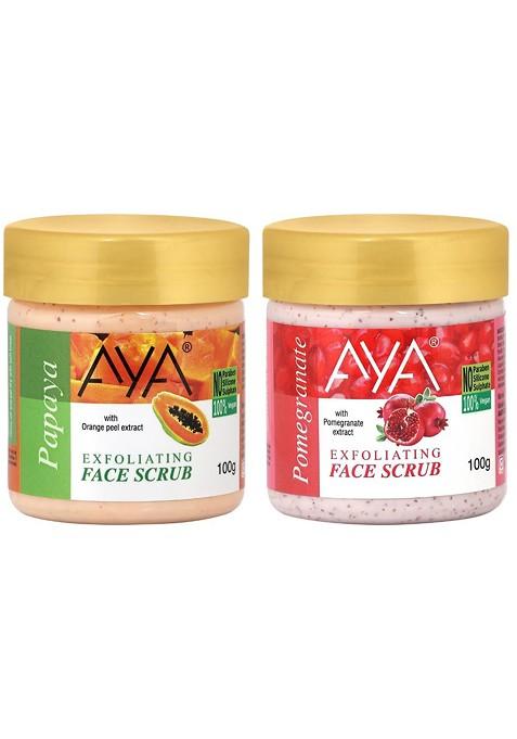 Aya Set Of Pomegranate Papaya Exfoliating Face Scrubs 100 Ml Each