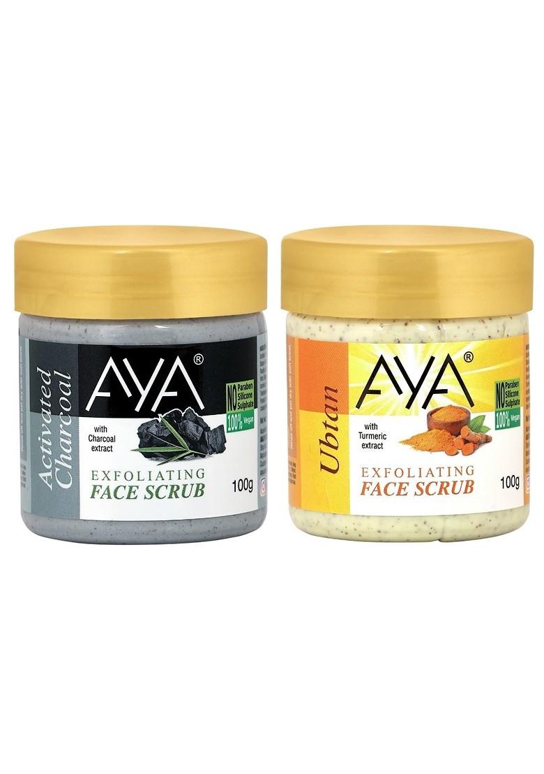 Aya Set Of Activated Charcoal Ubtan Exfoliating Face Scrubs 100 Ml Each