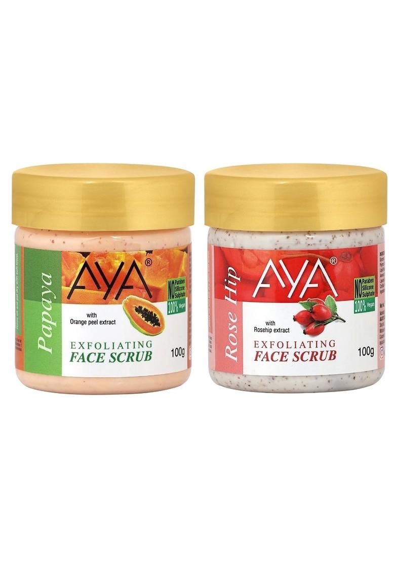Aya Set Of Papaya Rosehip Exfoliating Face Scrubs 100 Ml Each