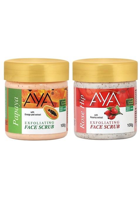 Aya Set Of Papaya Rosehip Exfoliating Face Scrubs 100 Ml Each