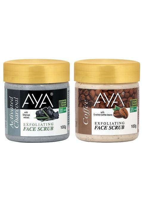 Aya Set Of Activated Charcoal Coffee Exfoliating Face Scrubs 100 Ml Each