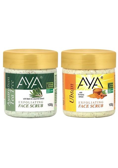 Aya Set Of 2 Tea Tree Ubtan Exfoliating Face Scrubs 100 Ml Each