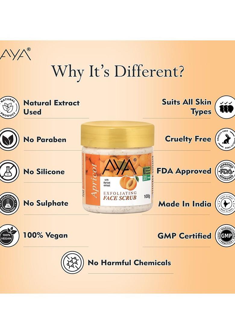 Aya Set Of 2 Activated Charcoal Apricot Exfoliating Face Scrubs 100 Ml Each