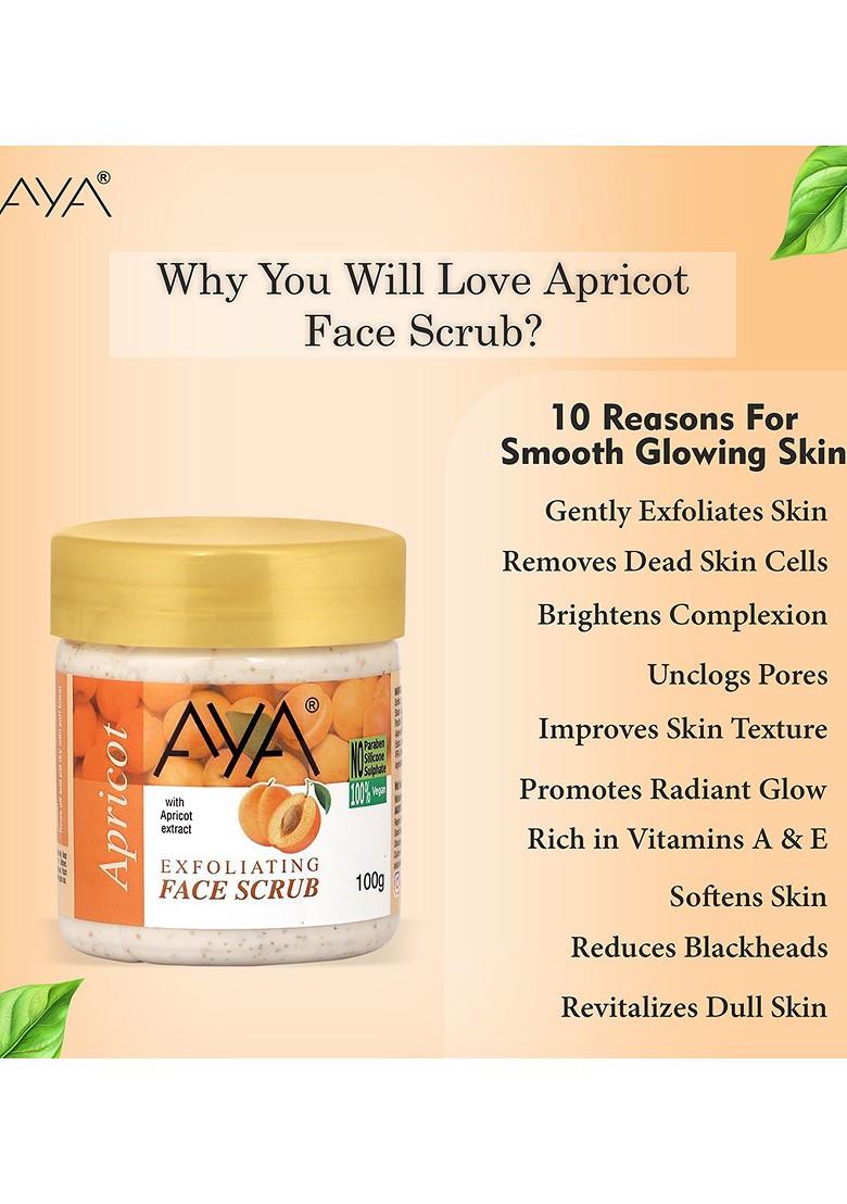 Aya Set Of 2 Activated Charcoal Apricot Exfoliating Face Scrubs 100 Ml Each