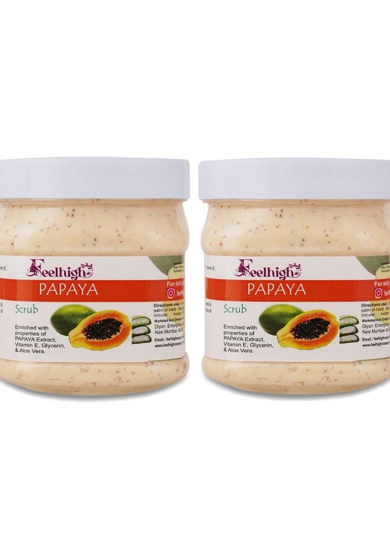 Feelhigh Set Of 2 Papaya Scrub With Vitamin E Aloe Vera For Face Body 500 Ml Each