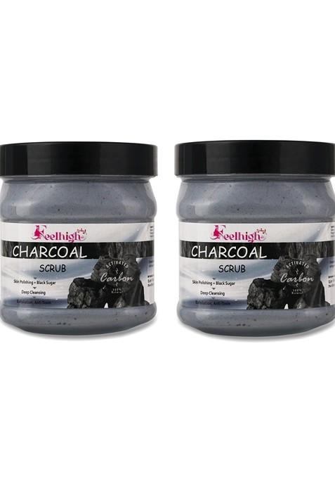 Feelhigh Set Of 2 Charcoal Natural Face Body Scrub 500 Ml Each
