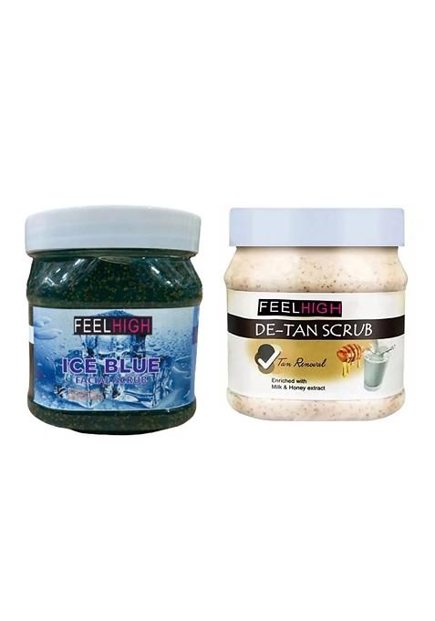 Feelhigh Set Of 2 De Tan Scrub Ice Blue For Face Body Exfoliators 500 Ml Each