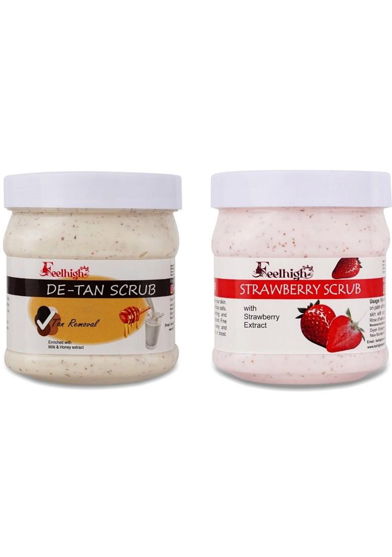 Feelhigh Set Of 2 De Tan Scrub Strawberry For Face Body Exfoliators 500 Ml Each