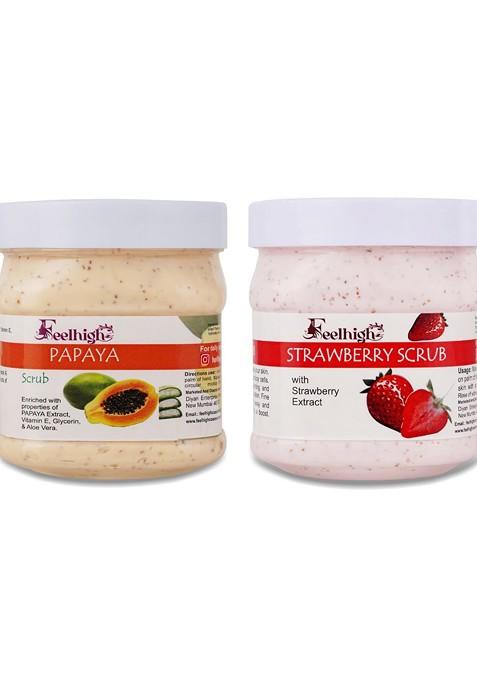 Feelhigh Set Of 2 Papaya Scrub Strawberry For Face Body Exfoliators 500 Ml Each