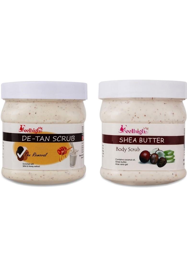 Feelhigh Set Of 2 De Tan Scrub Shea Butter For Face Body Exfoliators 500 Ml Each