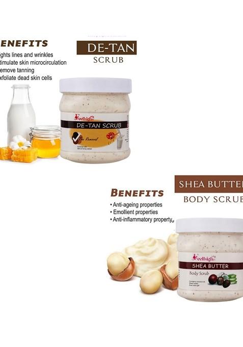 Feelhigh Set Of 2 De Tan Scrub Shea Butter For Face Body Exfoliators 500 Ml Each