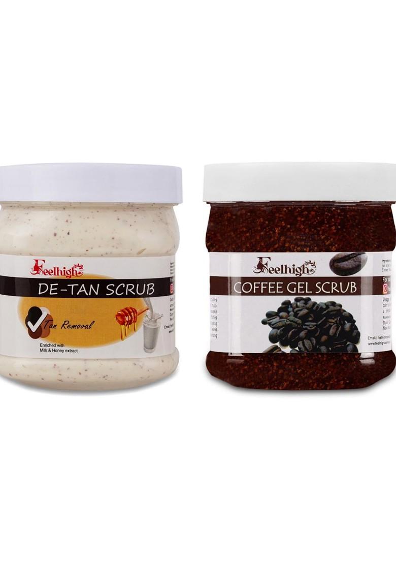 Feelhigh Set Of 2 De Tan Scrub Coffee Gel For Face Body Exfoliators 500 Ml Each