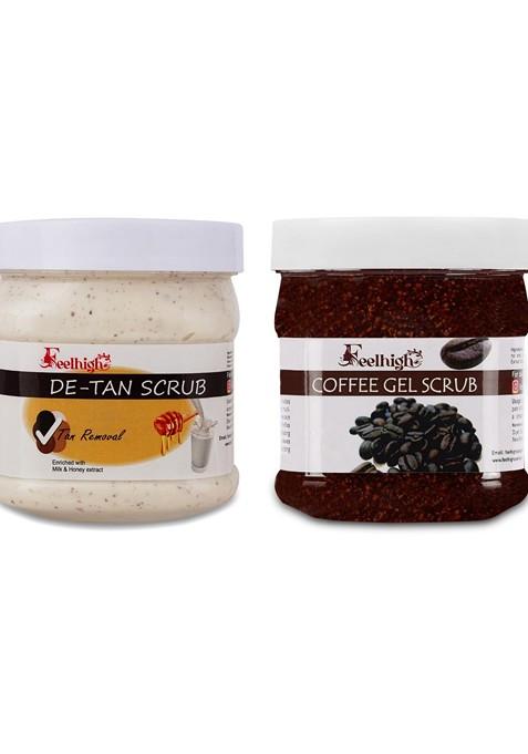 Feelhigh Set Of 2 De Tan Scrub Coffee Gel For Face Body Exfoliators 500 Ml Each