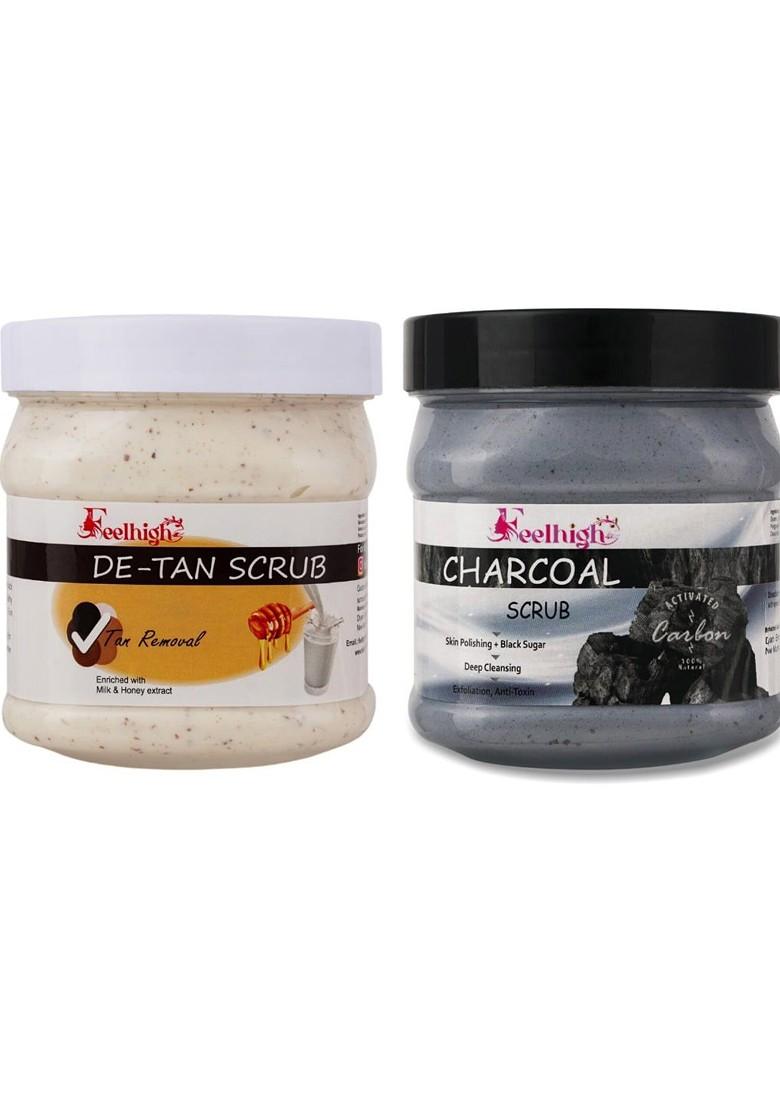 Feelhigh Set Of 2 De Tan Scrub Charcoal For Face Body Exfoliators 500 Ml Each