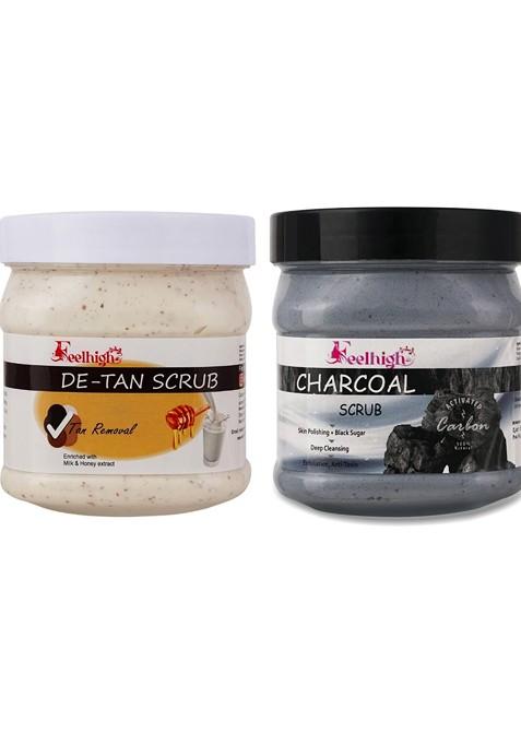 Feelhigh Set Of 2 De Tan Scrub Charcoal For Face Body Exfoliators 500 Ml Each