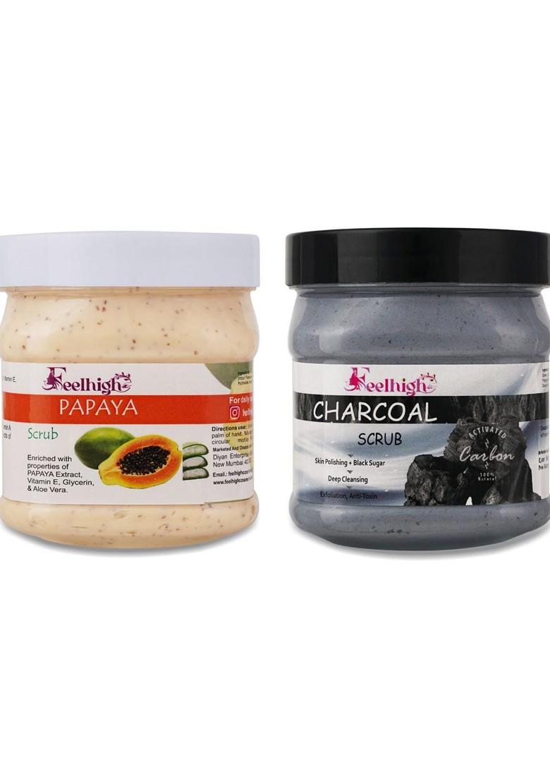 Feelhigh Set Of 2 Papaya Scrub Charcoal For Face Body Exfoliators 500 Ml Each