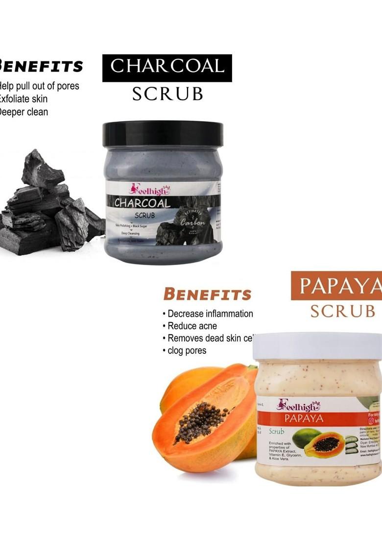 Feelhigh Set Of 2 Papaya Scrub Charcoal For Face Body Exfoliators 500 Ml Each
