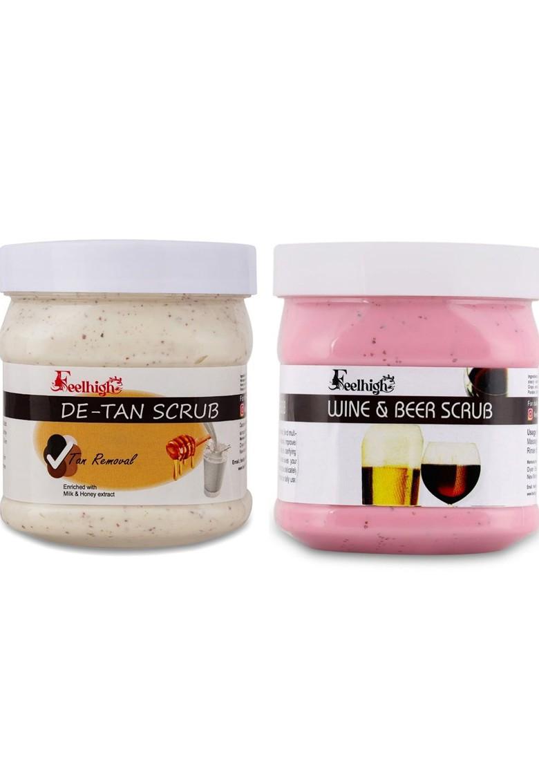 Feelhigh Set Of De Tan Wine Beer Scrub For Face Body Exfoliators 500 Ml Each