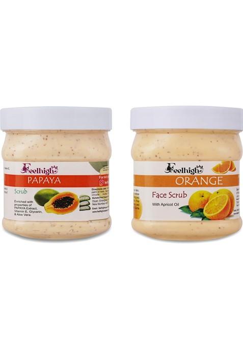 Feelhigh Set Of Papaya Orange Scrub For Face Body 500 Ml Each