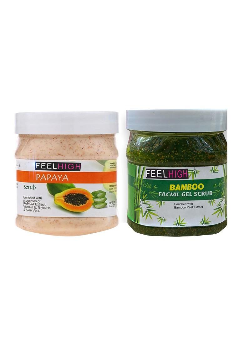 Feelhigh Set Of Papaya Bamboo Scrub For Face Body 500 Ml Each