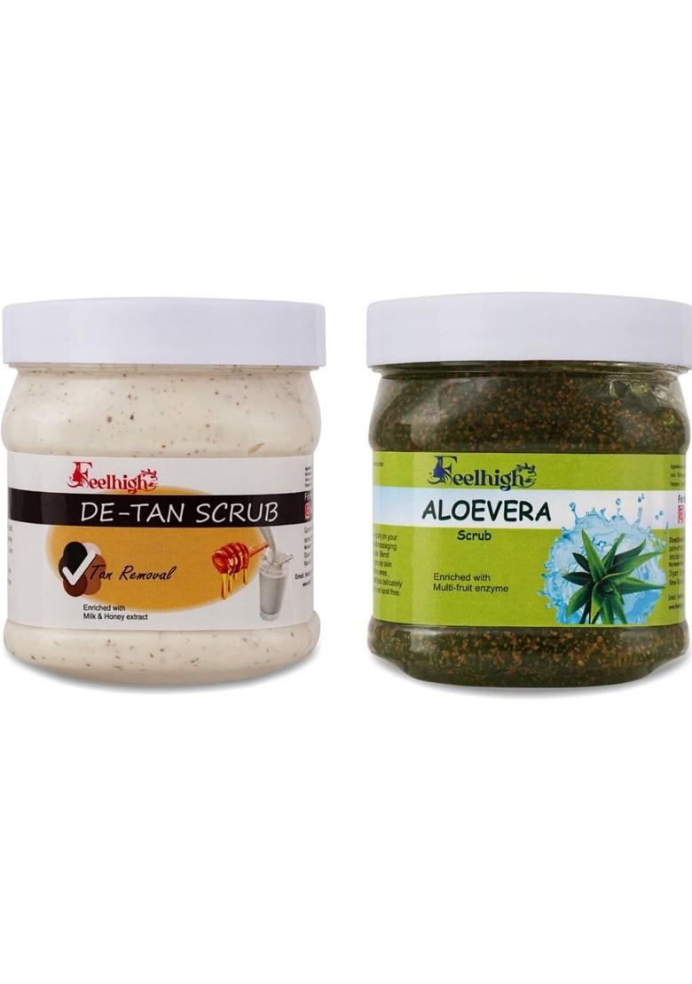 Feelhigh Set Of De Tan Aloe Vera Scrub For Face Body 500 Ml Each