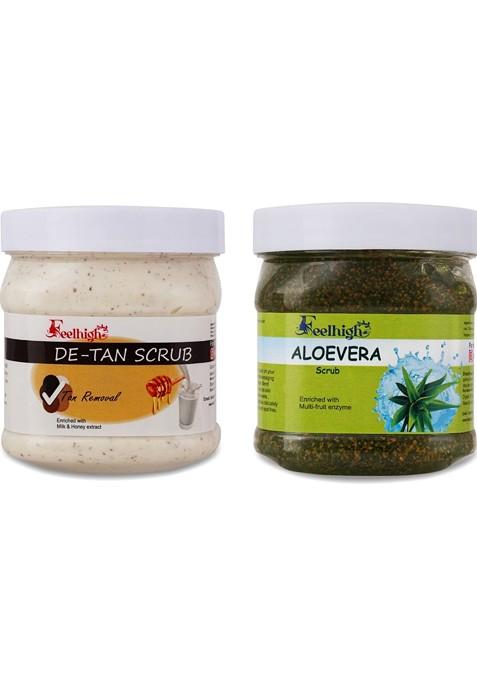 Feelhigh Set Of De Tan Aloe Vera Scrub For Face Body 500 Ml Each