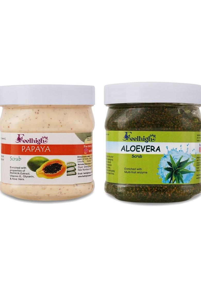 Feelhigh Set Of Papaya Aloevera Scrub For Face Body 500 Ml Each