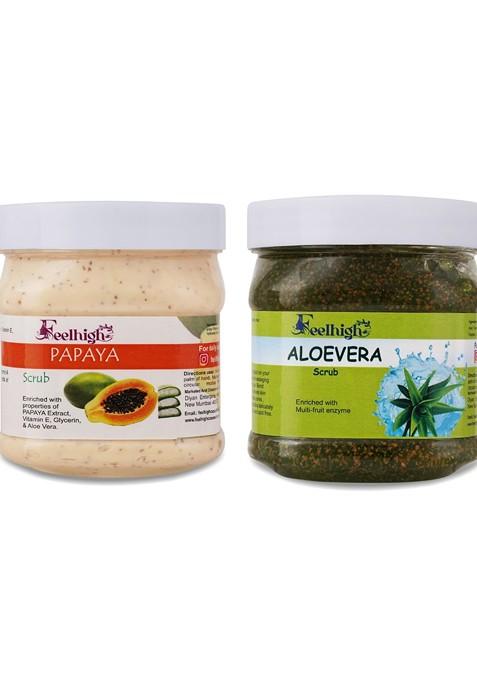 Feelhigh Set Of Papaya Aloevera Scrub For Face Body 500 Ml Each