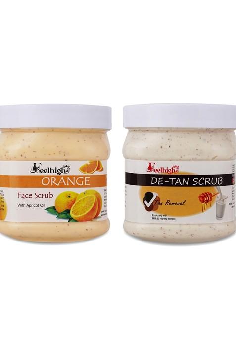 Feelhigh Set Of De Tan Orange Scrub For Face Body 500 Ml Each